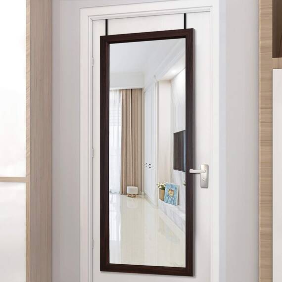 PexFix Türspiegel, 45.7x129.5 cm, einfacher, eleganter Rahmen, Bodenspiegel, volle Länge über der Tür, Verkleidungsspiegel, rechteckig, Dekor mit 2 abnehmbaren Aufhängern – Braun
