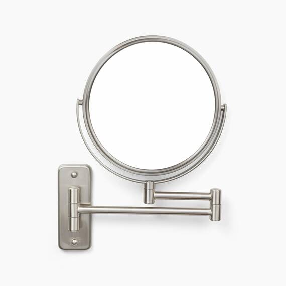 Jerdon Zweiseitiger Make-up-Spiegel zur Wandmontage, Nickel-Finish, 5-fache Vergrößerung, 20,3 cm Durchmesser, ausziehbar 34,3 cm, Modell JP7506N