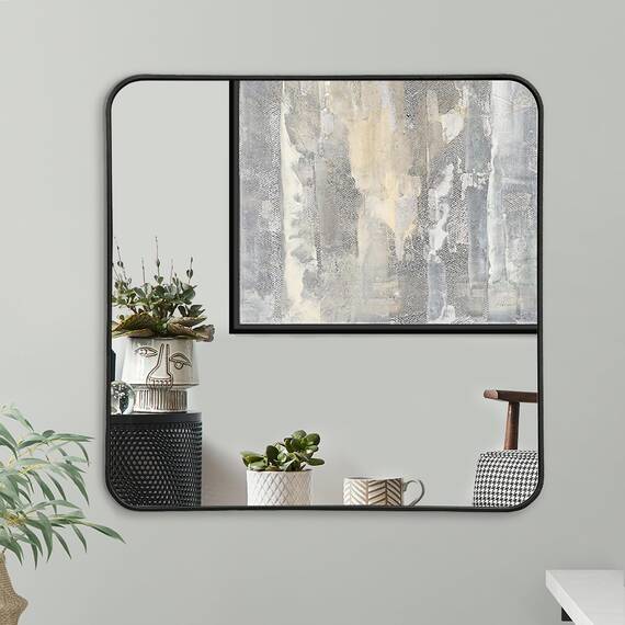 Americanflat 81cm Quadratischer Spiegel mit schwarzem Rahmen & Abgerundeten Ecken - Moderner Wandspiegel Groß für Badezimmer, Schlafzimmer & Wohnzimmer - Quadratischer Wandspiegel zur Wanddekoration