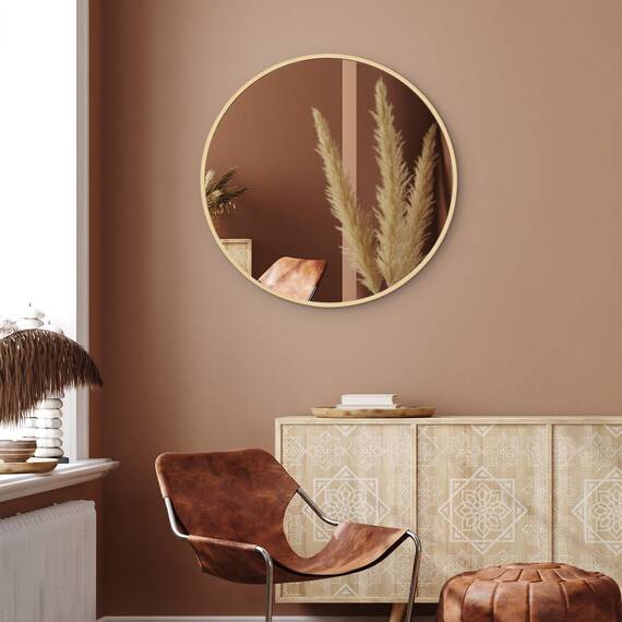 Americanflat 81 cm Gerahmter Gold Runder Spiegel für Badezimmer, Schlafzimmer, Eingangsbereich, Wohnzimmer - Großer Kreis für Wanddekoration