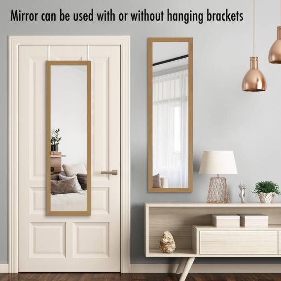Americanflat 38x130 cm Türspiegel zum Einhängen - Ganzkörperspiegel - Große Spiegelfläche - Bruchsicheres Glas mit Metallbügel zum Aufhängen Badezimmer, Schlafzimmer - MDF-Rahmen Farbe Eiche
