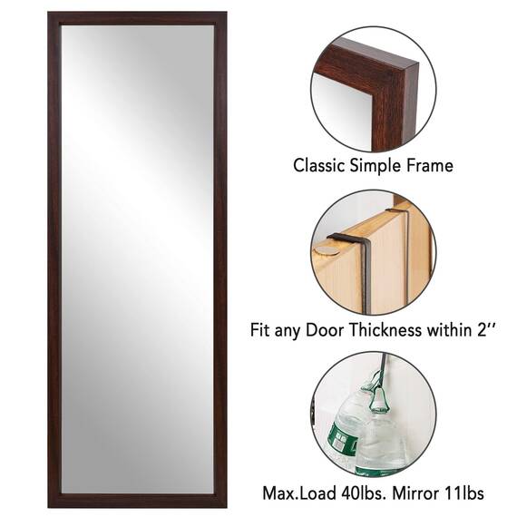 PexFix Türspiegel, 45.7x129.5 cm, einfacher, eleganter Rahmen, Bodenspiegel, volle Länge über der Tür, Verkleidungsspiegel, rechteckig, Dekor mit 2 abnehmbaren Aufhängern – Braun