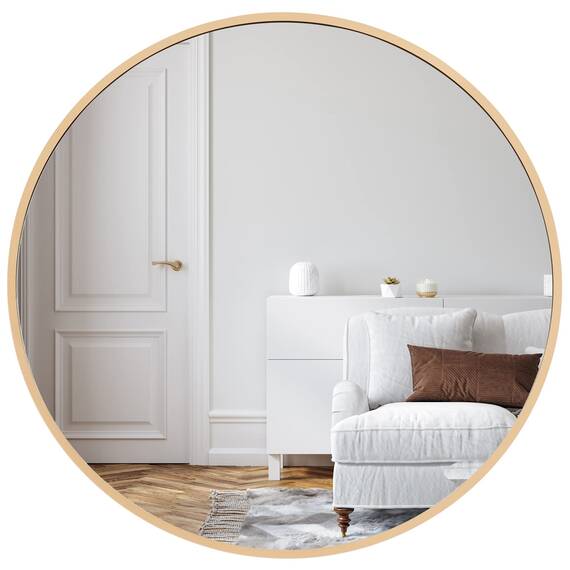 Americanflat 81 cm Gerahmter Gold Runder Spiegel für Badezimmer, Schlafzimmer, Eingangsbereich, Wohnzimmer - Großer Kreis für Wanddekoration