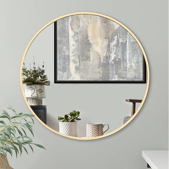Americanflat 81 cm Gerahmter Gold Runder Spiegel für Badezimmer, Schlafzimmer, Eingangsbereich, Wohnzimmer - Großer Kreis für Wanddekoration