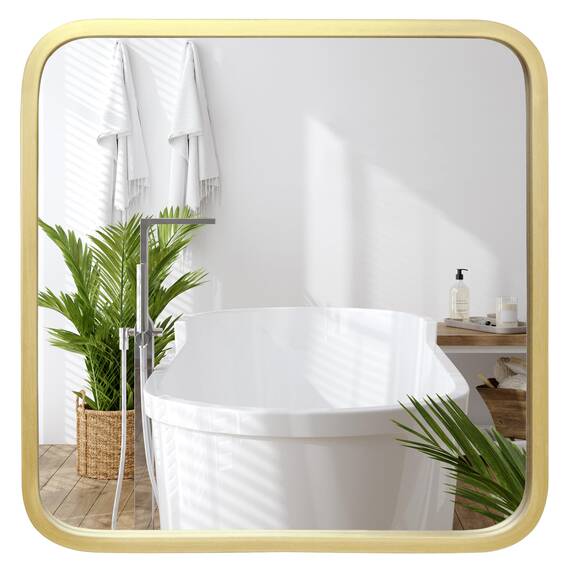 Americanflat 61 cm Quadratischer Spiegel mit Goldenem Rahmen & Abgerundeten Ecken - Moderner Wandspiegel Groß für Badezimmer, Schlafzimmer & Wohnzimmer - Quadratischer Wandspiegel zur Wanddekoration
