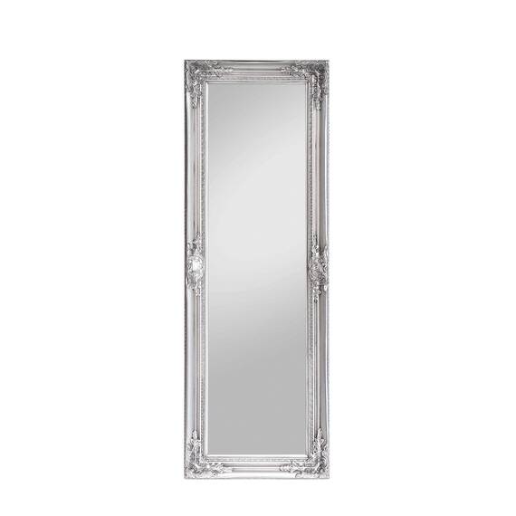 Rococo by Casa Chic - Silberner Shabby Chic Spiegel zum Hinstellen oder Aufhängen - Handgefertigt - Barock - Groß - 130x45 cm - Antik Silber - Facettenschliff