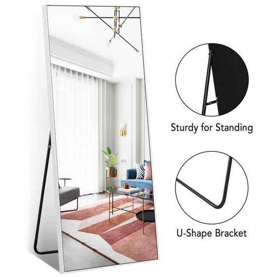 PexFix Ganzkörperspiegel, 165,1 x 55,9 cm, Bodenspiegel, großer Ganzkörper-Standspiegel, Ankleidespiegel für Schlafzimmer, schmaler Metallrahmen, Silber, (JJ00372ZZV-USAM009-US)