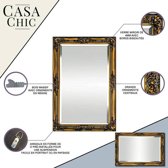 Rococo by Casa Chic - Goldener Shabby Chic Spiegel - Massivholz - Handgefertigt - Barock - 42x53 cm - Antik Gold