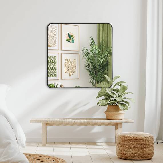 Americanflat 81cm Quadratischer Spiegel mit schwarzem Rahmen & Abgerundeten Ecken - Moderner Wandspiegel Groß für Badezimmer, Schlafzimmer & Wohnzimmer - Quadratischer Wandspiegel zur Wanddekoration