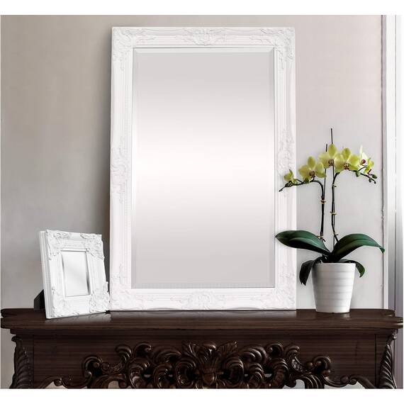Rococo by Casa Chic - Weißer Shabby Chic Wandspiegel - 90 x 60 cm - Handgefertigter Spiegel - Barock - Groß - Massivholz - Antik Weiss