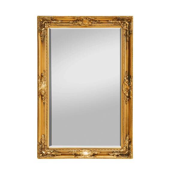 Rococo by Casa Chic - Goldener Shabby Chic Wandspiegel - 90 x 60 cm - Handgefertigter Spiegel - Barock - Groß - Massivholz - Antik Gold