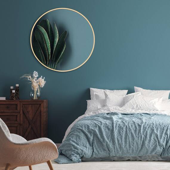 Americanflat 81 cm Gerahmter Gold Runder Spiegel für Badezimmer, Schlafzimmer, Eingangsbereich, Wohnzimmer - Großer Kreis für Wanddekoration