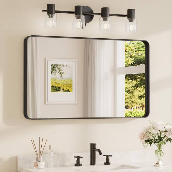 TETOTE Badezimmerspiegel mit schwarzem Rahmen, 101,6 x 61 cm, matter Metallrahmen, Schminkspiegel, moderner Bauernhaus-Wandmontage, rechteckiger Spiegel (horizontal/vertikal)