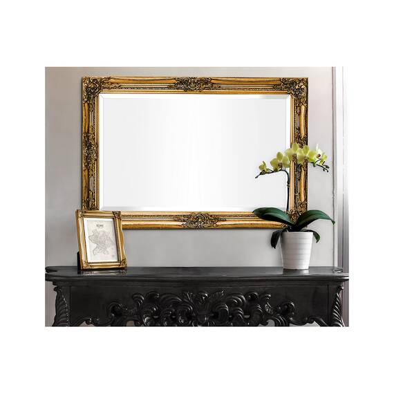 Rococo by Casa Chic - Goldener Shabby Chic Wandspiegel - 90 x 60 cm - Handgefertigter Spiegel - Barock - Groß - Massivholz - Antik Gold