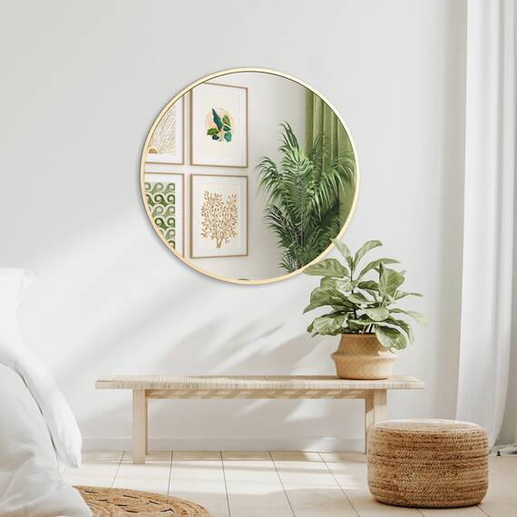 Americanflat 81 cm Gerahmter Gold Runder Spiegel für Badezimmer, Schlafzimmer, Eingangsbereich, Wohnzimmer - Großer Kreis für Wanddekoration
