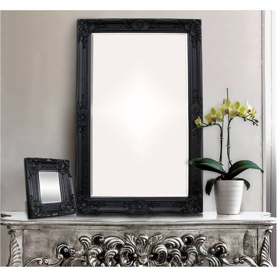 Rococo by Casa Chic - Schwarzer Shabby Chic Wandspiegel - 90 x 60 cm - Handgefertigter Spiegel - Barock - Groß - Massivholz - Antik Schwarz