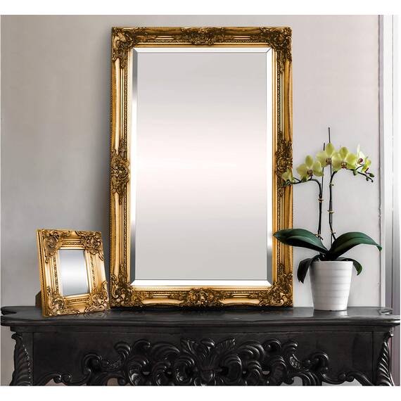 Rococo by Casa Chic - Goldener Shabby Chic Wandspiegel - 90 x 60 cm - Handgefertigter Spiegel - Barock - Groß - Massivholz - Antik Gold