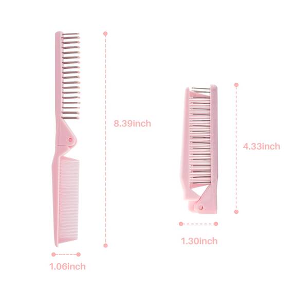 RHOS Mini-Klappkämme für Geldbörse und Reisen, Doppelköpfe, kleine Kämme und Bürsten-Set für Damen, Mädchen, Rosa und Violett, 2 Stück