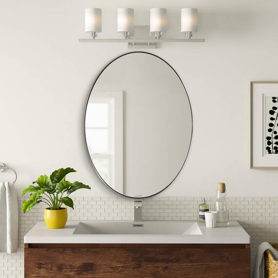 ANDY STAR Wall Mirror for Bathroom, 20x28’’ Chrome Oval Bathroom Mirror, Oval Wall Mirror for Btahroom, Oblong Pill Shaped Chrome Mirror Stainless Steel Frame Wall Mount Horizontal or Vertical