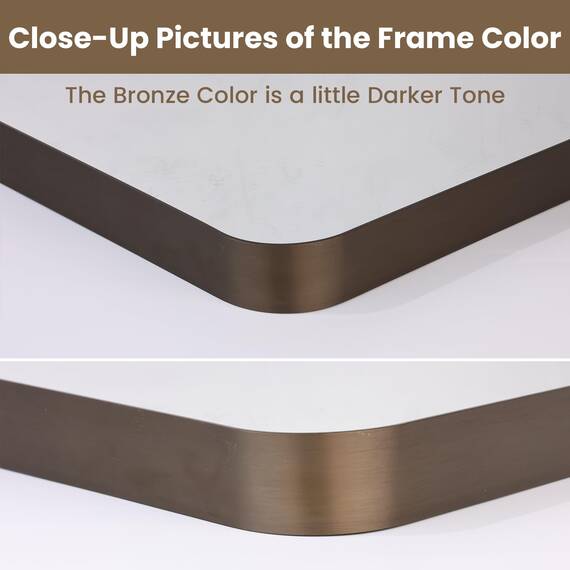 LOAAO Bronze-Badezimmerspiegel für Schminktisch mit den Maßen 91,4 x 91,4 cm, abgerundeter rechteckiger Metallrahmen aus gebürsteter Bronze, rostfrei, gehärtetes Glas, kann horizontal oder vertikal