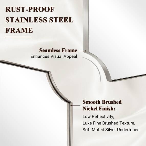 ANDY STAR Spiegel aus gebürstetem Nickel, 55,9 x 76,2 cm, gewellter Badezimmerspiegel, silberfarbener Badezimmerspiegel aus rostfreiem Edelstahl, dünner Rahmen, tiefer 2,5 cm, Wandspiegel (horizontal