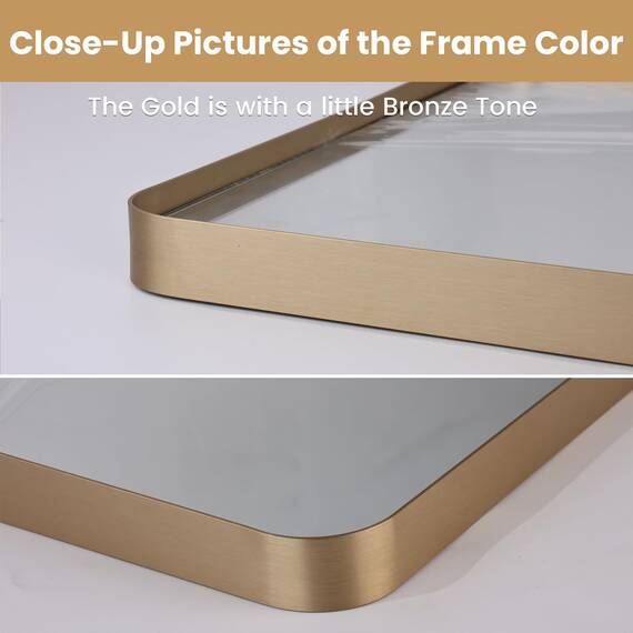 LOAAO Goldener Badezimmerspiegel mit den Maßen 152 x 91,4 cm, abgerundeter rechteckiger goldfarbener Rahmen, gebürsteter Gold-Badezimmerspiegel, Wandmontage, rostfreies gehärtetes Glas, kann