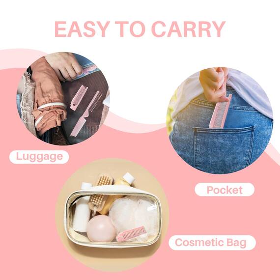 RHOS Mini-Klappkämme für Geldbörse und Reisen, Doppelköpfe, kleine Kämme und Bürsten-Set für Damen, Mädchen, Rosa und Violett, 2 Stück