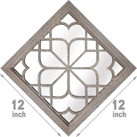 Wocred Set mit 4 quadratischen Spiegeln, wunderschöner, rustikaler Bauernhaus-Akzentspiegel, Scheunenholzfarbe, Schlafzimmer, Wohnzimmer und mehr (30.5x30.5 cm)