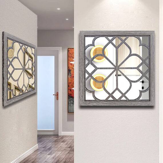 Wocred 2 Stück quadratische Wandspiegel, wunderschöner, rustikaler Bauernhaus-Akzentspiegel, Scheunenholzfarbe, Schlafzimmer, Wohnzimmer und mehr (50.8x50.8 cm)