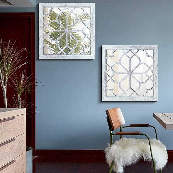 Wocred 2 Stück quadratischer Wandspiegel, wunderschöner, rustikaler Bauernhaus-Akzentspiegel, rustikaler weißer Eingangsspiegel für Badezimmerrenovierung, Schlafzimmer, Wohnzimmer und mehr (50,8 cm)