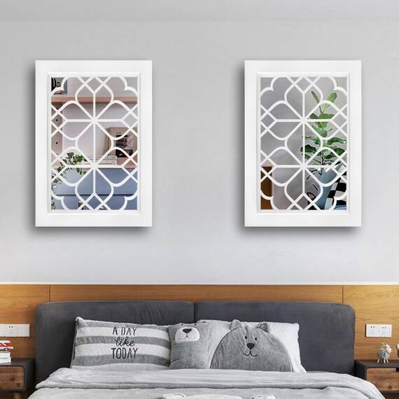 Wocred Rechteckiger Wandspiegel, wunderschöner, rustikaler Bauernhaus-Akzentspiegel, weiß, Eingangsspiegel für Badezimmer, Renovierung, Schlafzimmer, Wohnzimmer und mehr (27,9 x 38,1 cm)