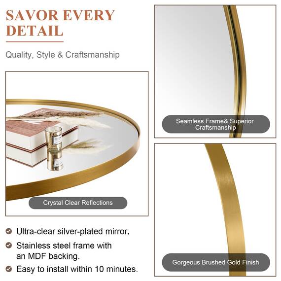 ANDY STAR Ovaler Spiegel für Badezimmer, 61x81 cm, gebürsteter goldfarbener Metallrahmen, ovaler Wandspiegel, moderner Messingspiegel, Pillenform, Wandhalterung, horizontal oder vertikal