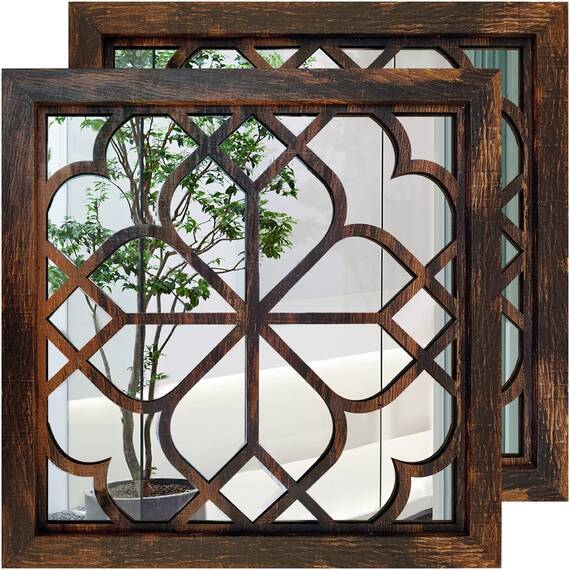 Wocred Quadratischer Wandspiegel, 50,8 cm, 2 Stück, wunderschöner, rustikaler Bauernhaus-Akzentspiegel, Karamellfarben, Eingangsspiegel für Badezimmer, Schlafzimmer, Wohnzimmer und mehr.