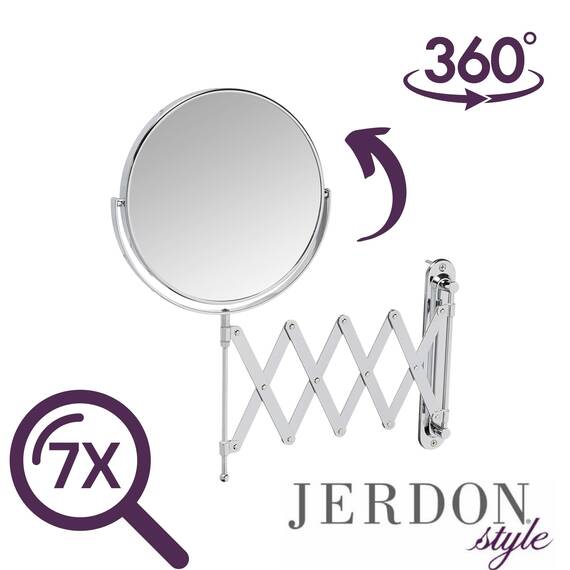 Jerdon JP2027C Wandspiegel mit Scherenhalterung, 7-Fach und 1-fache Vergrößerung, verchromt