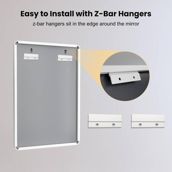 LOAAO 71,1 x 91,4 cm weißer Badezimmerspiegel mit Metallrahmen für die Wand, weißer Badezimmer-Schminkspiegel, Bauernhaus, groß, abgerundet, rechteckig, rostfrei, gehärtetes Glas, hängt horizontal