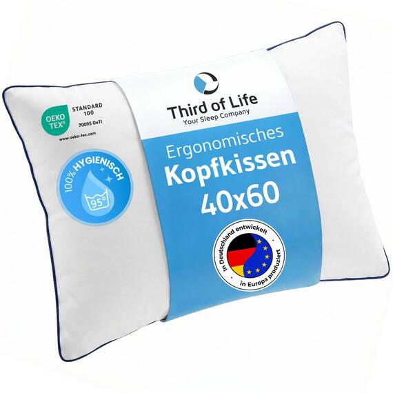 Kopfkissen 40x60 inSPIRO, Premium Kissen von Schlafexperten entwickelt, Ergonomisches Schlafkissen für Seitenschläfer, Rückenschläfer, Bauchschläfer, Ideales HWS Nackenstützkissen, Pillow made in EU