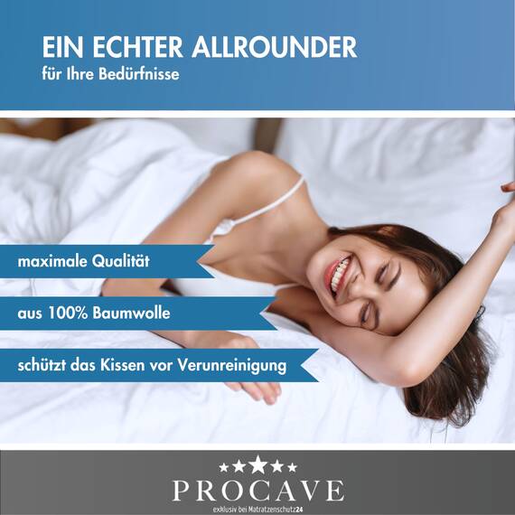 PROCAVE Feinflanell - Schutzbezug für Seitenschläfer-Kissen in der Größe 40 x 145 cm aus 100% Baumwolle - Made in Germany - Body Pillow waschbar - schützt das Kissen