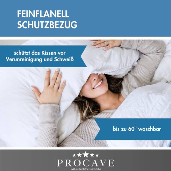 PROCAVE Feinflanell - Schutzbezug für Seitenschläfer-Kissen in der Größe 40 x 145 cm aus 100% Baumwolle - Made in Germany - Body Pillow waschbar - schützt das Kissen