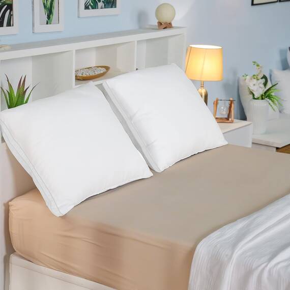 Utopia Bedding Kopfkissen (2er Set), 65 x 65 cm Schlafkissen, Gebürsteter Stoff Bezug Bettkissen, Premium Qualität Weich et Atmungsaktiv Kissen (Weiß)