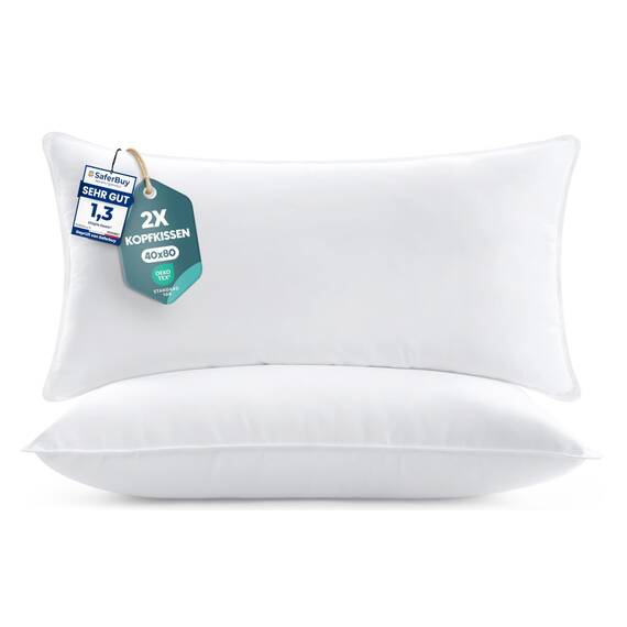 Utopia Bedding KopfKissen (2er Set), 40 x 80 cm Schlafkissen, Atmungsaktiv et Weich Kissen (Weiß)