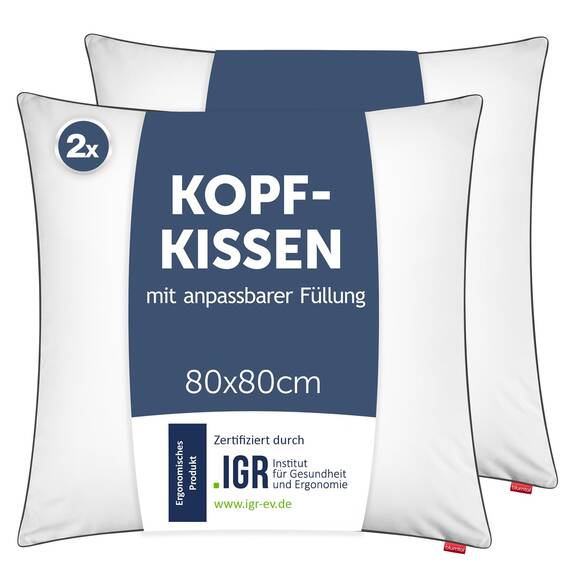 Blumtal Kopfkissen 80x80 cm 2er Set - Nackenkissen mit anpassbarer Füllung - 100% Mikrofaser & waschbar bis 95 Grad - höhenverstellbares Kissen mit Paspel - für erholsamen Schlaf