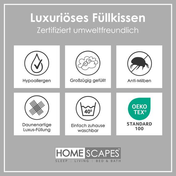 Homescapes Kopfkissen-Paar, 2 mittelfeste Federkissen 48 x 74 cm im Set, natürliches Schlafkissen mit 100% Entenfeder-Füllung, Responsible-Down-Standard- und Oeko-Tex-zertifiziertes Schlafkissen