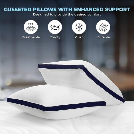 Utopia Bedding Kopfkissen (2er Set), 45 x 45 cm Schlafkissen, Gebürsteter Stoff Bezug Bettkissen, Premium Qualität Weich et Atmungsaktiv Kissen (Marineblau)
