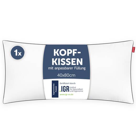Blumtal Kopfkissen 40x80 cm - Nackenkissen mit anpassbarer Füllung - 100% Mikrofaser & waschbar bis 95 Grad - höhenverstellbares Kissen mit Paspel - für erholsamen Schlaf