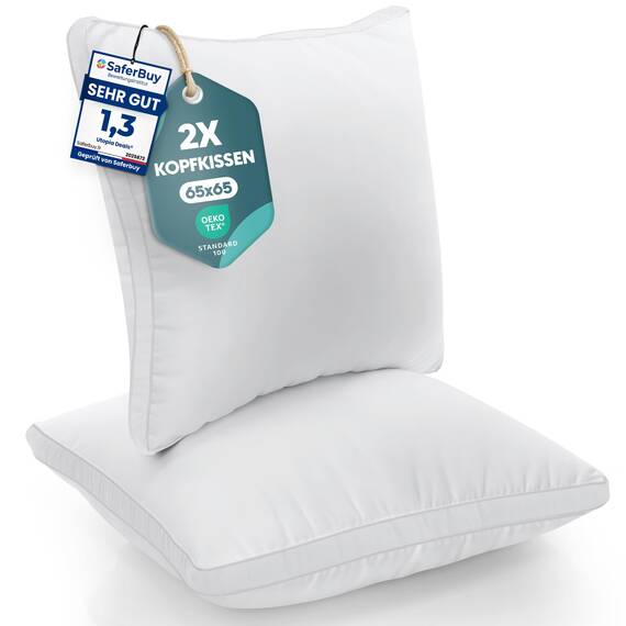 Utopia Bedding Kopfkissen (2er Set), 65 x 65 cm Schlafkissen, Gebürsteter Stoff Bezug Bettkissen, Premium Qualität Weich et Atmungsaktiv Kissen (Weiß)