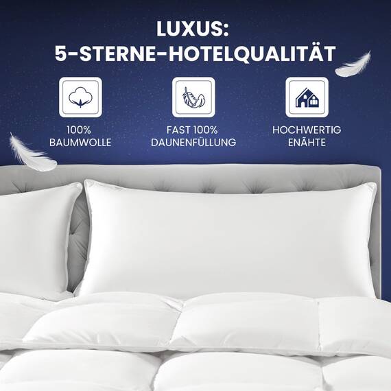 DEITAS AiAngu Daunenkissen flauschig 79.99x79.99 2er - 3-Kammer Design für optimalen Nackenstütz, weiche & atmungsaktive 100% Baumwollbezug - CP(Weiß)