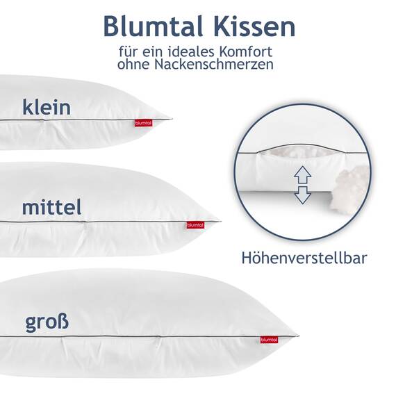 Blumtal Kopfkissen 40x80 cm - Nackenkissen mit anpassbarer Füllung - 100% Mikrofaser & waschbar bis 95 Grad - höhenverstellbares Kissen mit Paspel - für erholsamen Schlaf