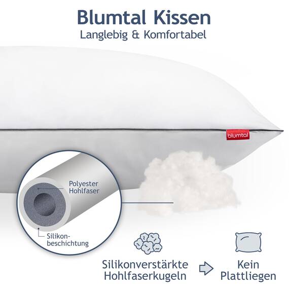 Blumtal Kopfkissen 80x80 cm - Nackenkissen mit anpassbarer Füllung - 100% Mikrofaser & waschbar bis 95 Grad - höhenverstellbares Kissen mit Paspel - für erholsamen Schlaf