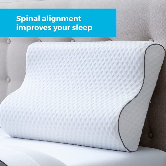 Linenspa Ergonomisches Kopfkissen mit Bambuskohle-Memory-Foam – Nackenstützkissen – Anreicherung mit Aktivkohle – Memory Foam Kissen
