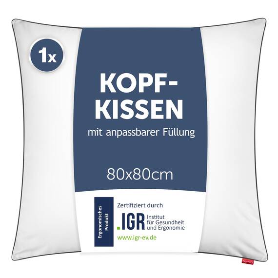 Blumtal Kopfkissen 80x80 cm - Nackenkissen mit anpassbarer Füllung - 100% Mikrofaser & waschbar bis 95 Grad - höhenverstellbares Kissen mit Paspel - für erholsamen Schlaf